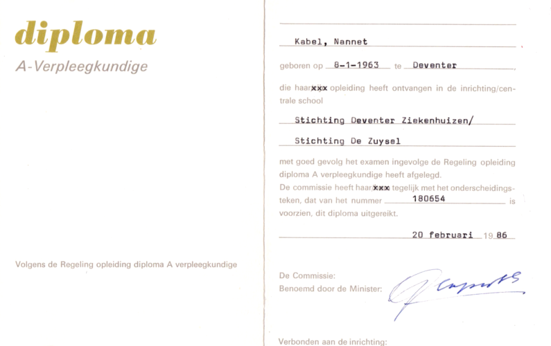 Nannet Kabel Diploma A-verpleegkundige